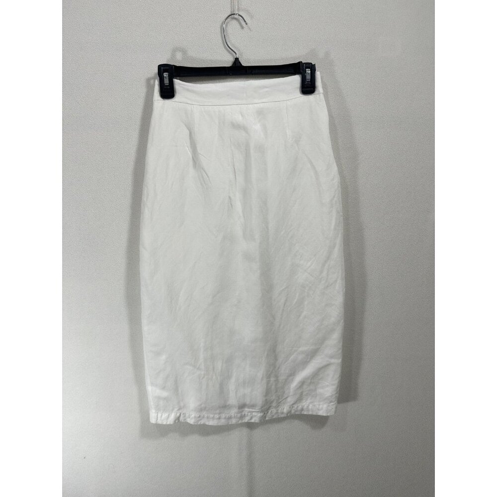 Mod Ref White Linen Viscose Blend Pencil Skirt S